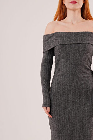 leyla sanat sanata yeni bir bakış açısı Madonna Yaka Fitilli Antrasit Triko Elbise