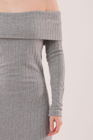 leyla sanat sanata yeni bir bakış açısı Madonna Yaka Fitilli Gri Triko Elbise