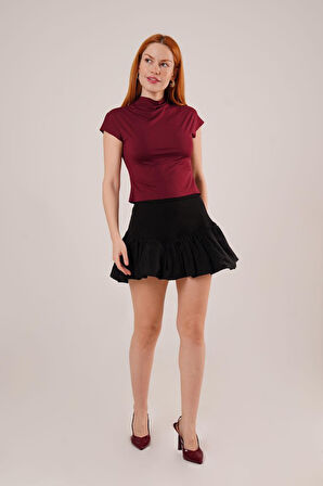 leyla sanat sanata yeni bir bakış açısı Yandan Fermuarlı Mini Siyah Balon Etek