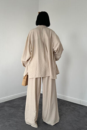 leyla sanat sanata yeni bir bakış açısı Bej Alice Gömlek Ve Bol Kesim Pantolon Takım