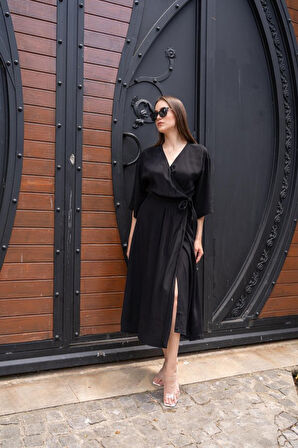 leyla sanat sanata yeni bir bakış açısı Siyah Kuşaklı Yarım Kollu Elbise