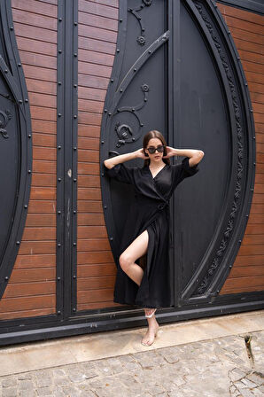 leyla sanat sanata yeni bir bakış açısı Siyah Kuşaklı Yarım Kollu Elbise