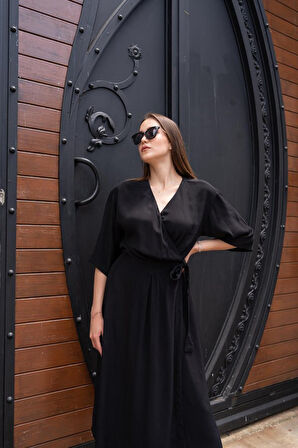 leyla sanat sanata yeni bir bakış açısı Siyah Kuşaklı Yarım Kollu Elbise