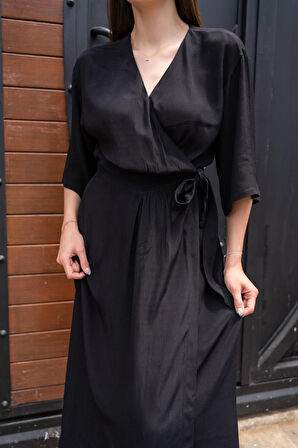 leyla sanat sanata yeni bir bakış açısı Siyah Kuşaklı Yarım Kollu Elbise