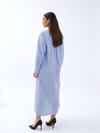 leyla sanat sanata yeni bir bakış açısı 5857 ELBİSE-MAVİ BEYAZ ÇİZGİLİ