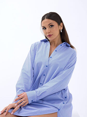 leyla sanat sanata yeni bir bakış açısı 5857 ELBİSE-MAVİ BEYAZ ÇİZGİLİ