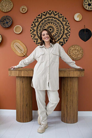 leyla sanat sanata yeni bir bakış açısı Bej Yıkamalı Gömlek Ve Pantolon Takım