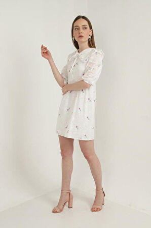 leyla sanat sanata yeni bir bakış açısı Lila Bebe Yakalı Brode Elbise