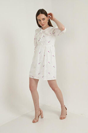 leyla sanat sanata yeni bir bakış açısı Lila Bebe Yakalı Brode Elbise