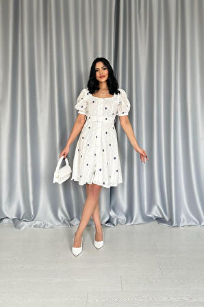 leyla sanat sanata yeni bir bakış açısı Lila Kemerli Kare Yaka Elbise