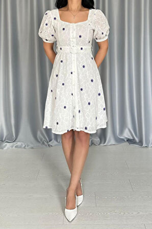 leyla sanat sanata yeni bir bakış açısı Lila Kemerli Kare Yaka Elbise