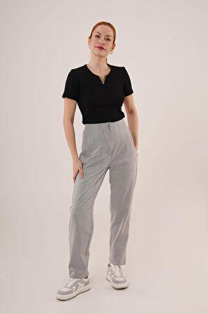 leyla sanat sanata yeni bir bakış açısı Çift Pens Detaylı Gri Pantolon