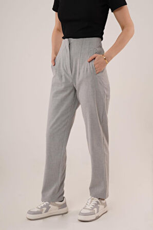 leyla sanat sanata yeni bir bakış açısı Çift Pens Detaylı Gri Pantolon