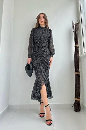 leyla sanat sanata yeni bir bakış açısı Siyah Balık Şifon Elbise