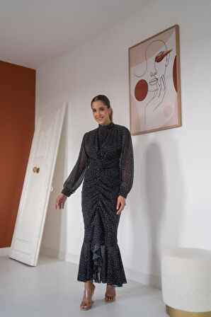 leyla sanat sanata yeni bir bakış açısı Siyah Balık Şifon Elbise