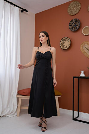 leyla sanat sanata yeni bir bakış açısı Siyah Askılı Saten Elbise