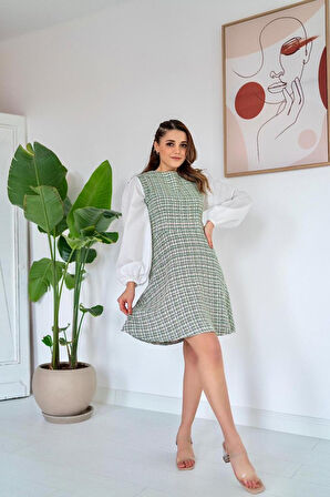 leyla sanat sanata yeni bir bakış açısı Yeşil Desenli Elbise