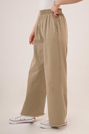 leyla sanat sanata yeni bir bakış açısı Bel Lastikli Paça Detaylı Cepli Haki Pantolon