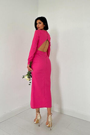 leyla sanat sanata yeni bir bakış açısı Fuşya Sırt Dekolteli Elbise