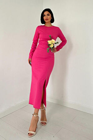 leyla sanat sanata yeni bir bakış açısı Fuşya Sırt Dekolteli Elbise