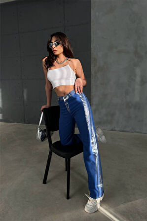 leyla sanat sanata yeni bir bakış açısı GABARDİN PALAZZO PANTOLON - Mavi