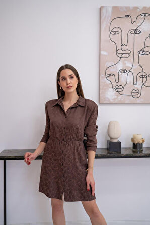 leyla sanat sanata yeni bir bakış açısı Kahverengi Desenli Jakar Elbise