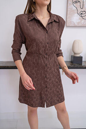 leyla sanat sanata yeni bir bakış açısı Kahverengi Desenli Jakar Elbise