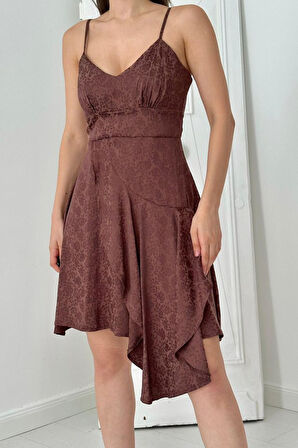 leyla sanat sanata yeni bir bakış açısı Kahverengi Jakarlı Asimetrik Elbise