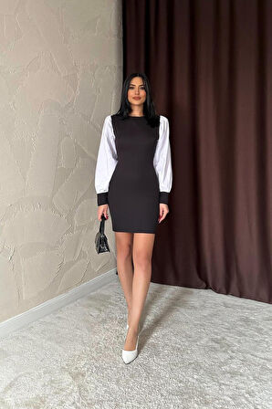 leyla sanat sanata yeni bir bakış açısı Siyah Kolu Dakron Atlas Elbise