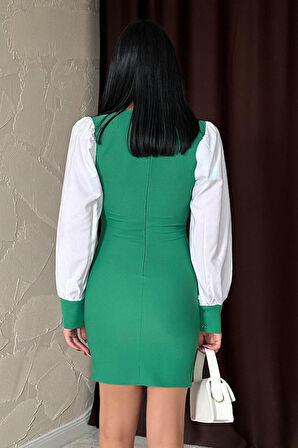 leyla sanat sanata yeni bir bakış açısı Zümrüt Kolu Dakron Atlas Elbise