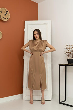 leyla sanat sanata yeni bir bakış açısı Vizon Eteği Yırtmaçlı Helen Elbise