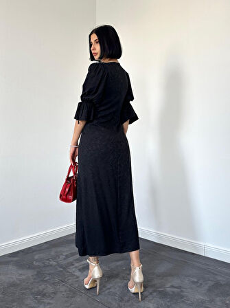 leyla sanat sanata yeni bir bakış açısı Siyah Yırtmaçlı Jakar Elbise