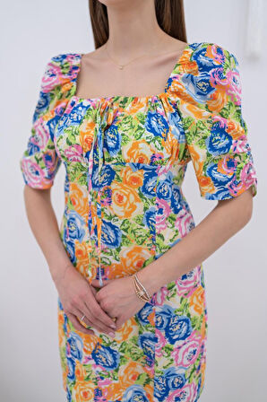 leyla sanat sanata yeni bir bakış açısı Desenli Boyundan Bağlamalı Desenli Elbise