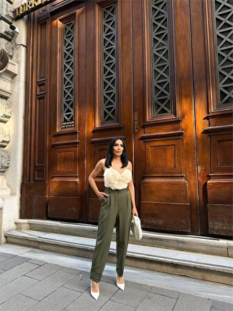 leyla sanat sanata yeni bir bakış açısı PAÇASI CIRTLI PANTOLON - Haki