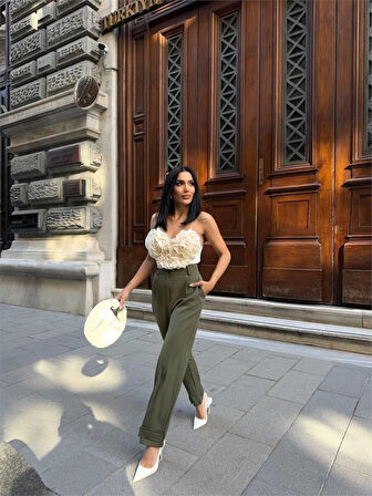 leyla sanat sanata yeni bir bakış açısı PAÇASI CIRTLI PANTOLON - Haki