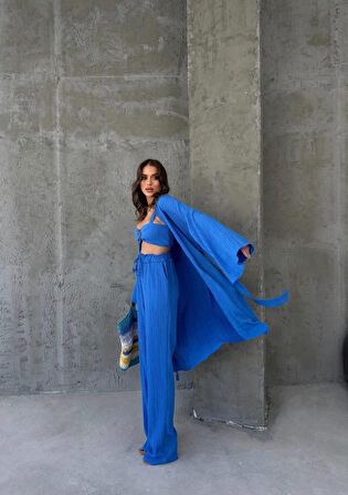 leyla sanat sanata yeni bir bakış açısı KRINKILL BÜSTİYER-PANTOLON-KİMONO TAKIM - Mavi