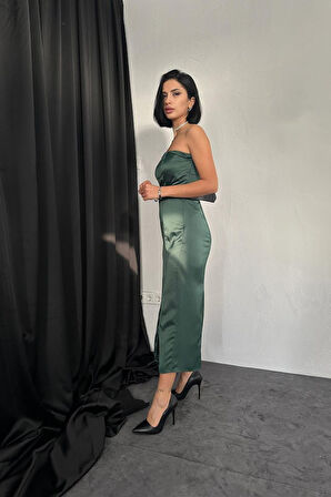 leyla sanat sanata yeni bir bakış açısı Zümrüt Straplez Saten Elbise