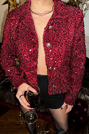 leyla sanat sanata yeni bir bakış açısı PAYET CROP CEKET DÜĞME DETAYLI - Bordo