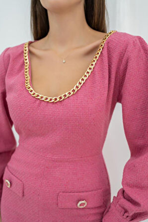 leyla sanat sanata yeni bir bakış açısı Fuşya Geniş Boğazlı Elbise