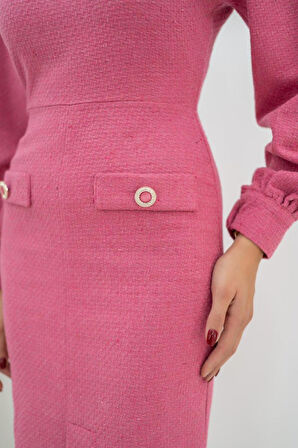 leyla sanat sanata yeni bir bakış açısı Fuşya Geniş Boğazlı Elbise