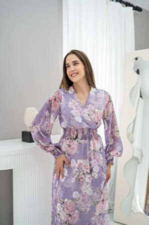 leyla sanat sanata yeni bir bakış açısı Lila Gipeli Şifon Elbise