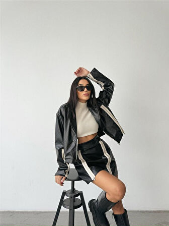 leyla sanat sanata yeni bir bakış açısı DERİ FERMUAR DETAYLI ETEK - Siyah