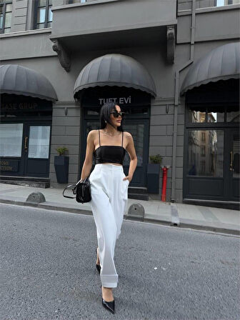 leyla sanat sanata yeni bir bakış açısı PAÇASI CIRTLI PANTOLON - Beyaz