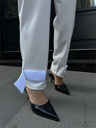 leyla sanat sanata yeni bir bakış açısı PAÇASI CIRTLI PANTOLON - Beyaz