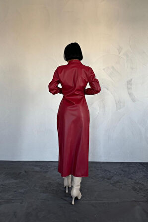 leyla sanat sanata yeni bir bakış açısı Fuşya Boydan Düğmeli Deri Elbise