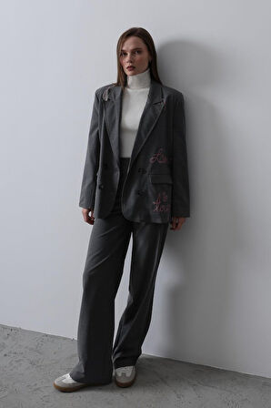 leyla sanat sanata yeni bir bakış açısı Kalpli Ceket Takım - Antrasit