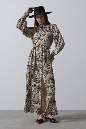 leyla sanat sanata yeni bir bakış açısı Leopar Desenli Gipeli Elbise - Leopar