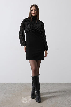 leyla sanat sanata yeni bir bakış açısı Taşlı Şifon Elbise - Siyah