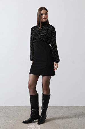 leyla sanat sanata yeni bir bakış açısı Taşlı Şifon Elbise - Siyah