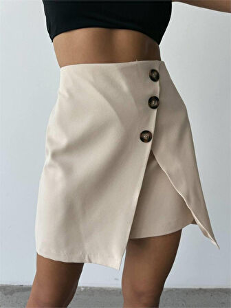 leyla sanat sanata yeni bir bakış açısı DÜĞME DETAYLI ETEK - CROP CEKET TAKIM - Taş